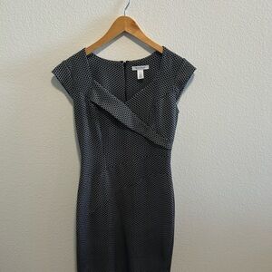 White House Black Market Gray and Black Midi Dress